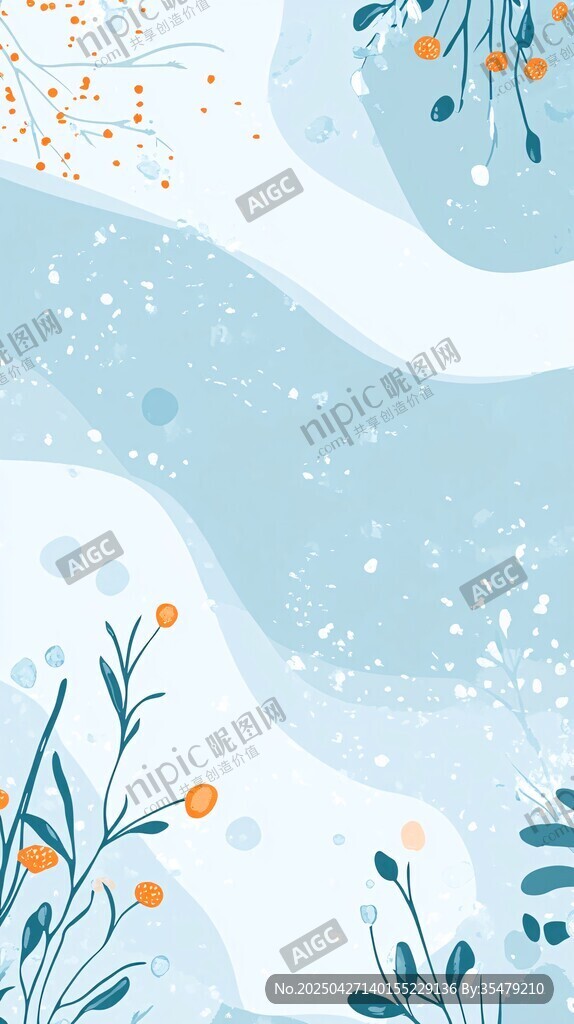 冬日花卉雪景插畫背景