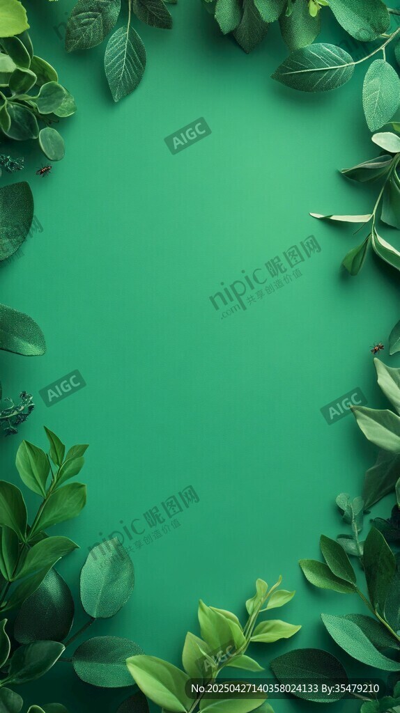 綠葉環(huán)繞的清新綠色背景