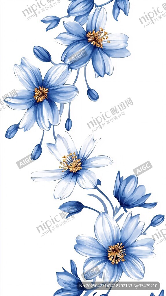 藍(lán)白花卉精美圖案設(shè)計(jì)