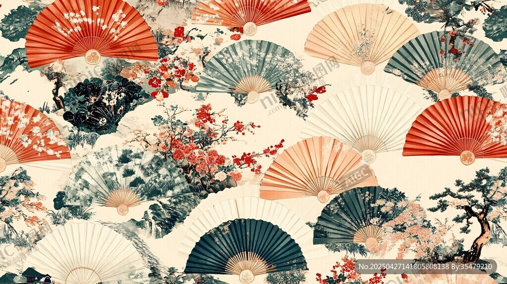 日式折扇花卉圖案紋理