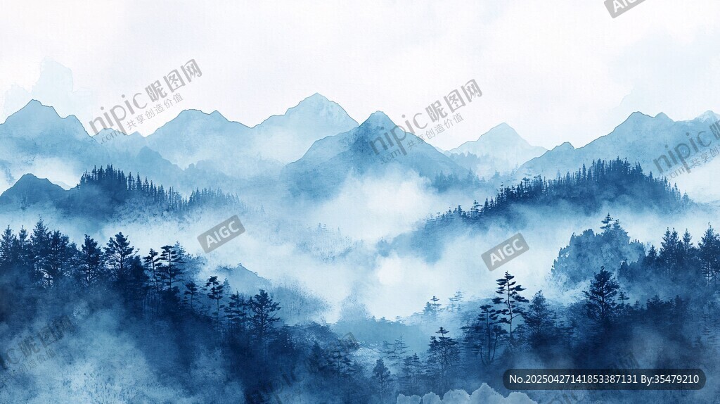 水墨群山云霧間的靜謐美景