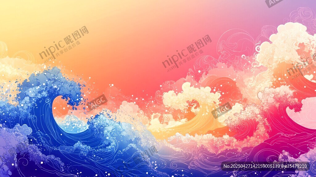 夢(mèng)幻絢麗海浪背景插畫(huà)