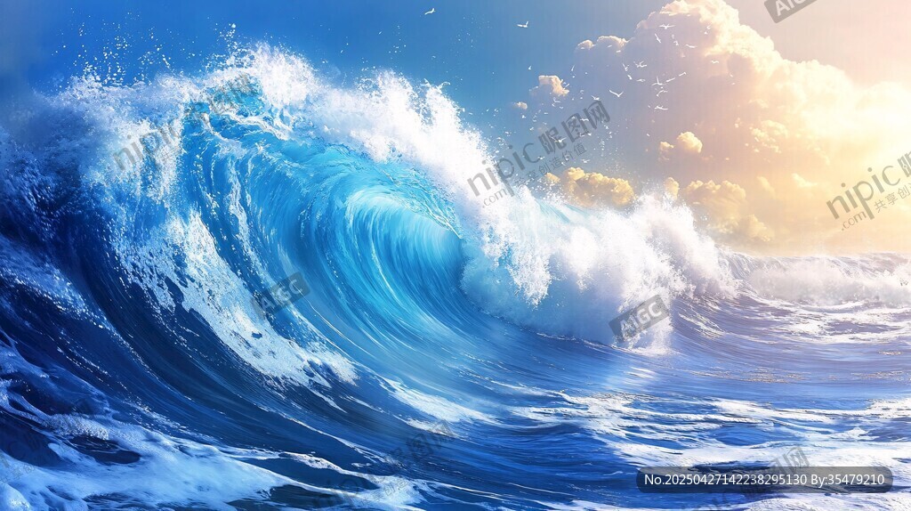 洶涌海浪與絢麗天空景象