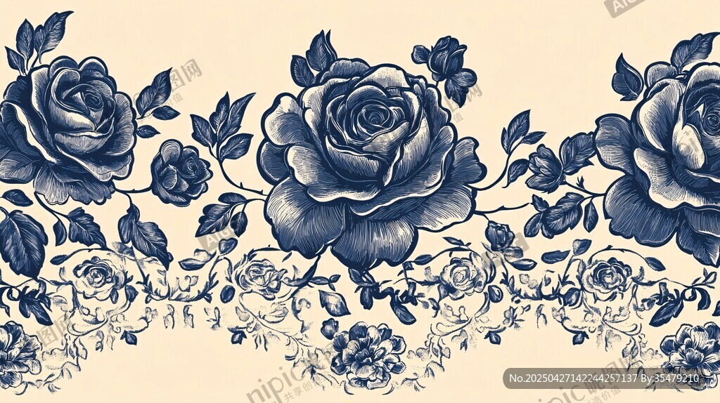 藍(lán)白玫瑰花卉裝飾圖案