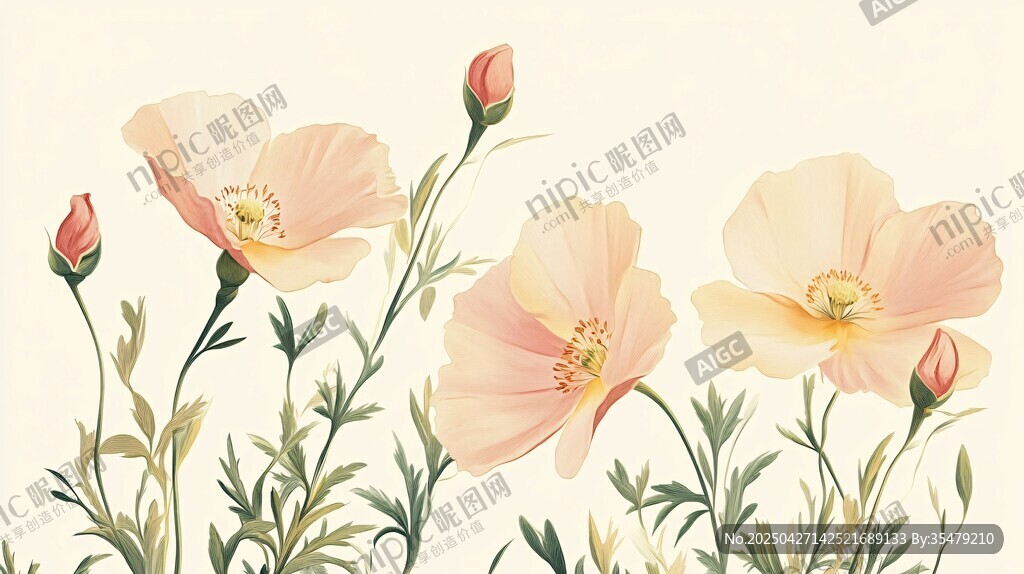 淡雅粉色花卉插畫