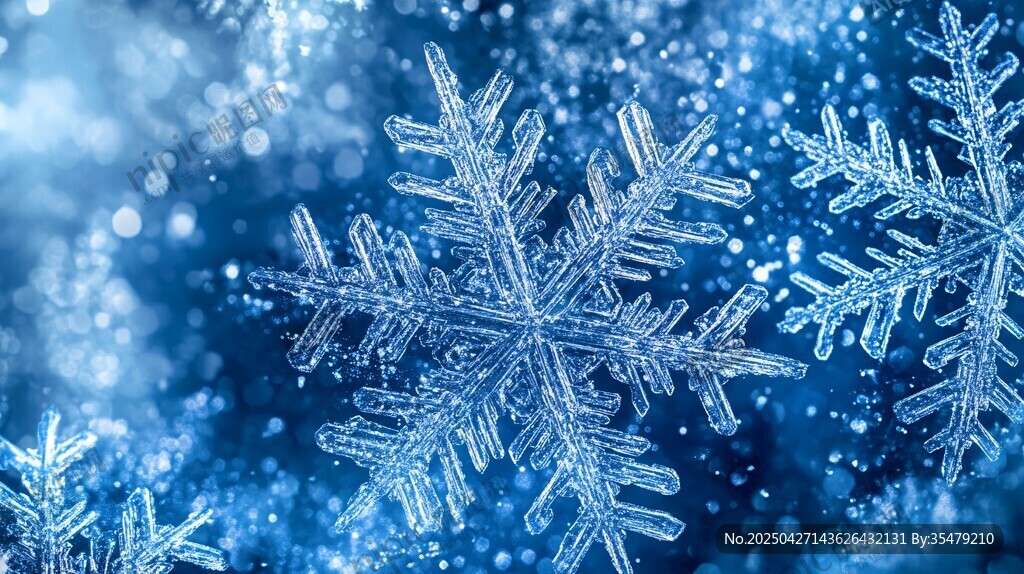 夢幻藍色雪花特寫畫面
