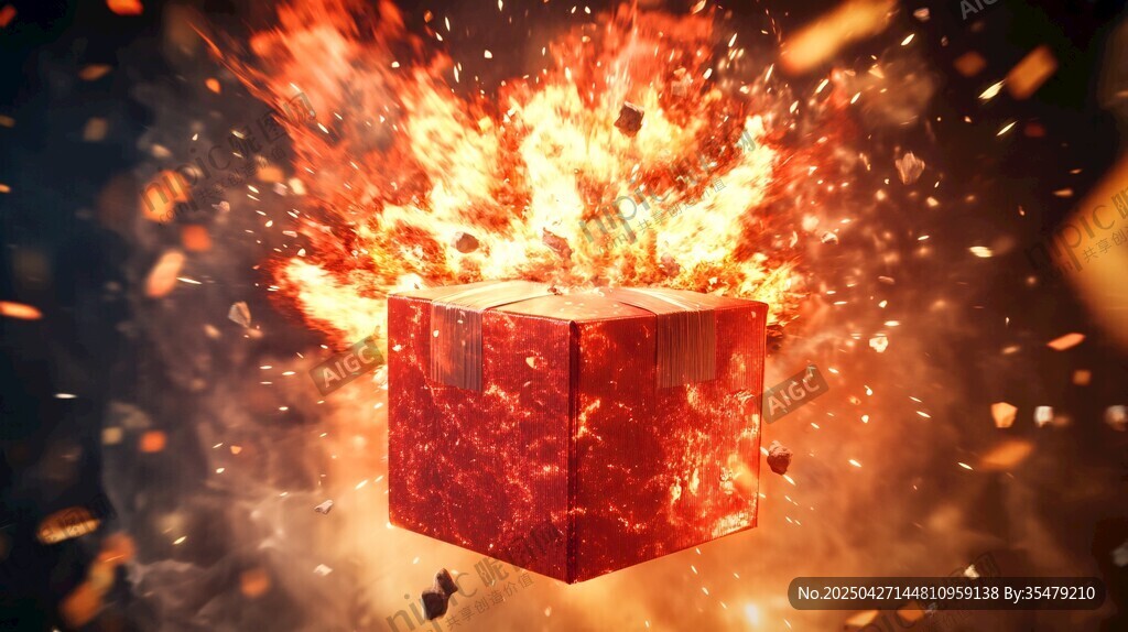 爆炸的熾熱紅色立方體