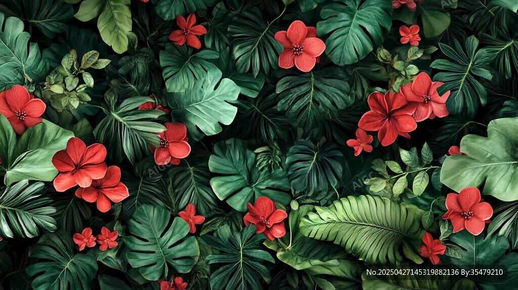 熱帶花卉綠植背景圖案