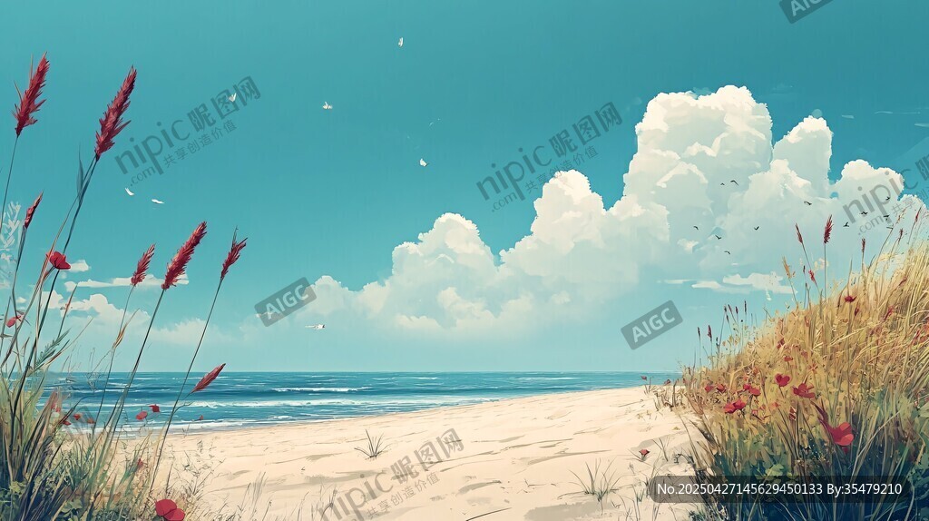 夢幻海濱風光 花草伴海浪