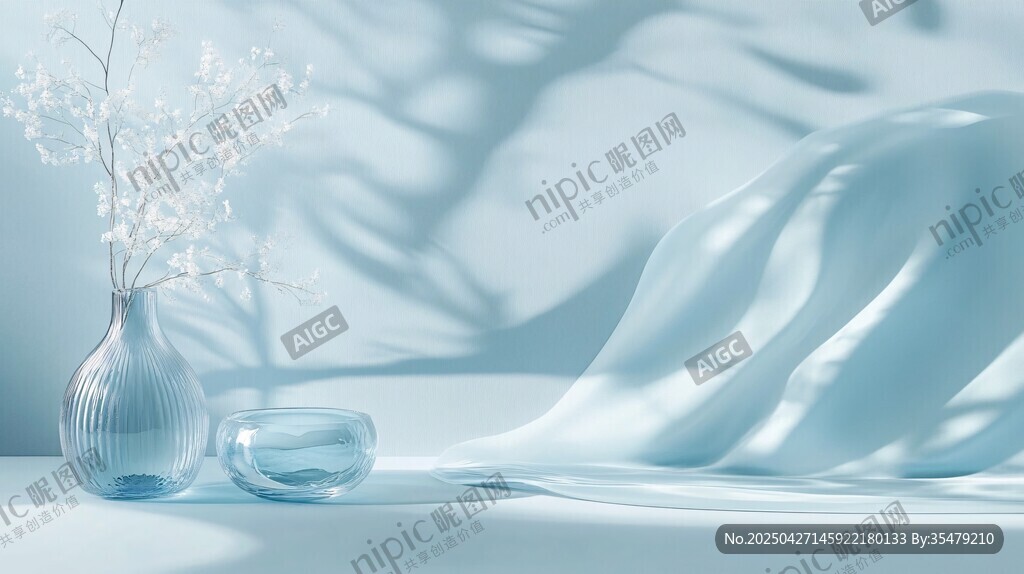 淡藍靜謐花瓶擺件靜物圖
