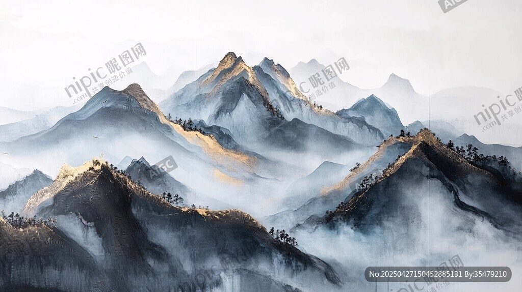 水墨山巒云霧間意境美