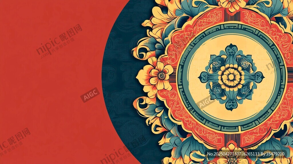中式復(fù)古圓形花紋圖案