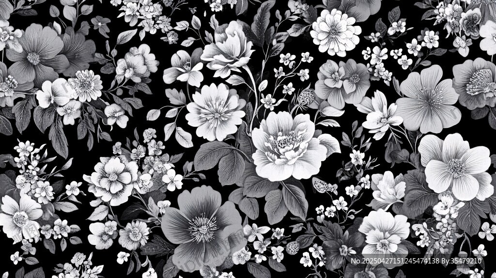 黑白花卉圖案背景紋理