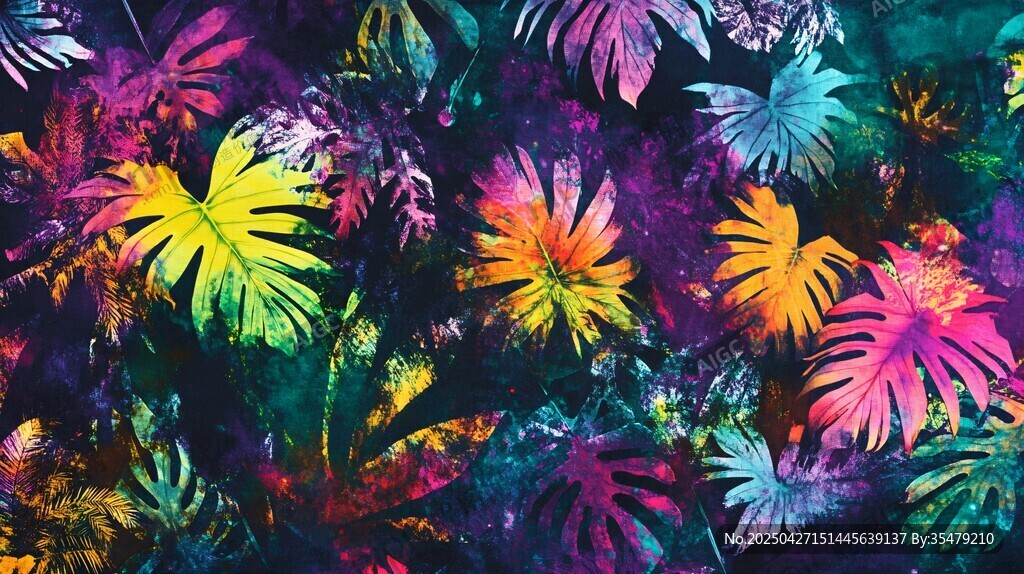 多彩熱帶植物印花圖案