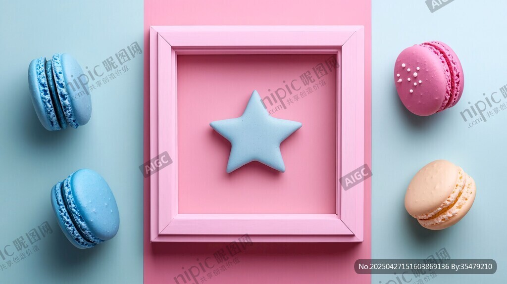 粉色框中星與馬卡龍甜點