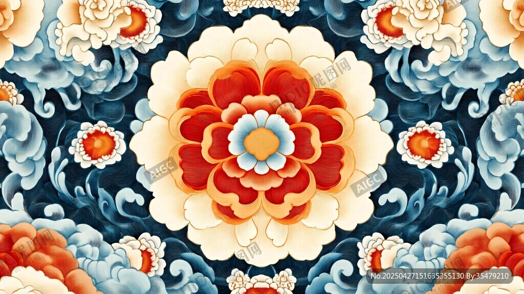 中式花卉圖案精美紋飾