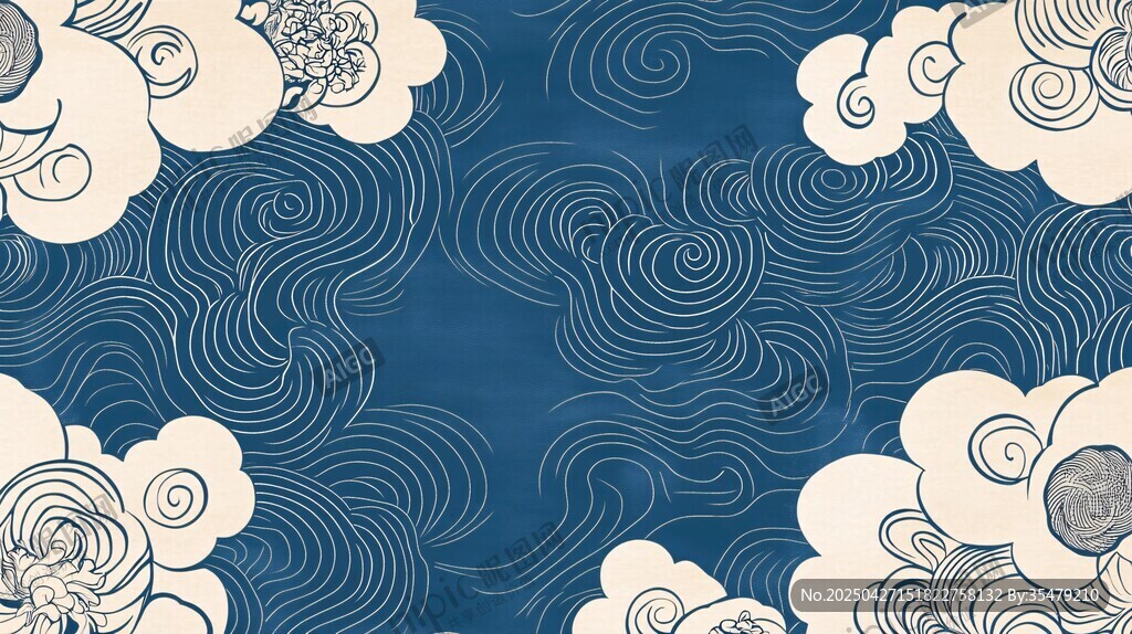 中式藍(lán)白祥云海浪紋理圖