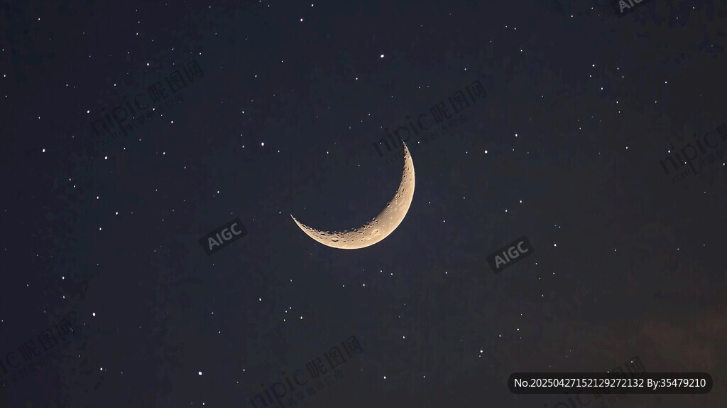 夜空新月伴繁星