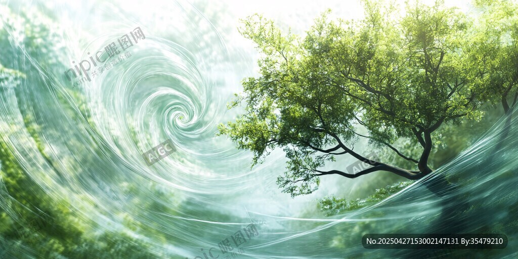 夢幻漩渦中的蔥郁樹木