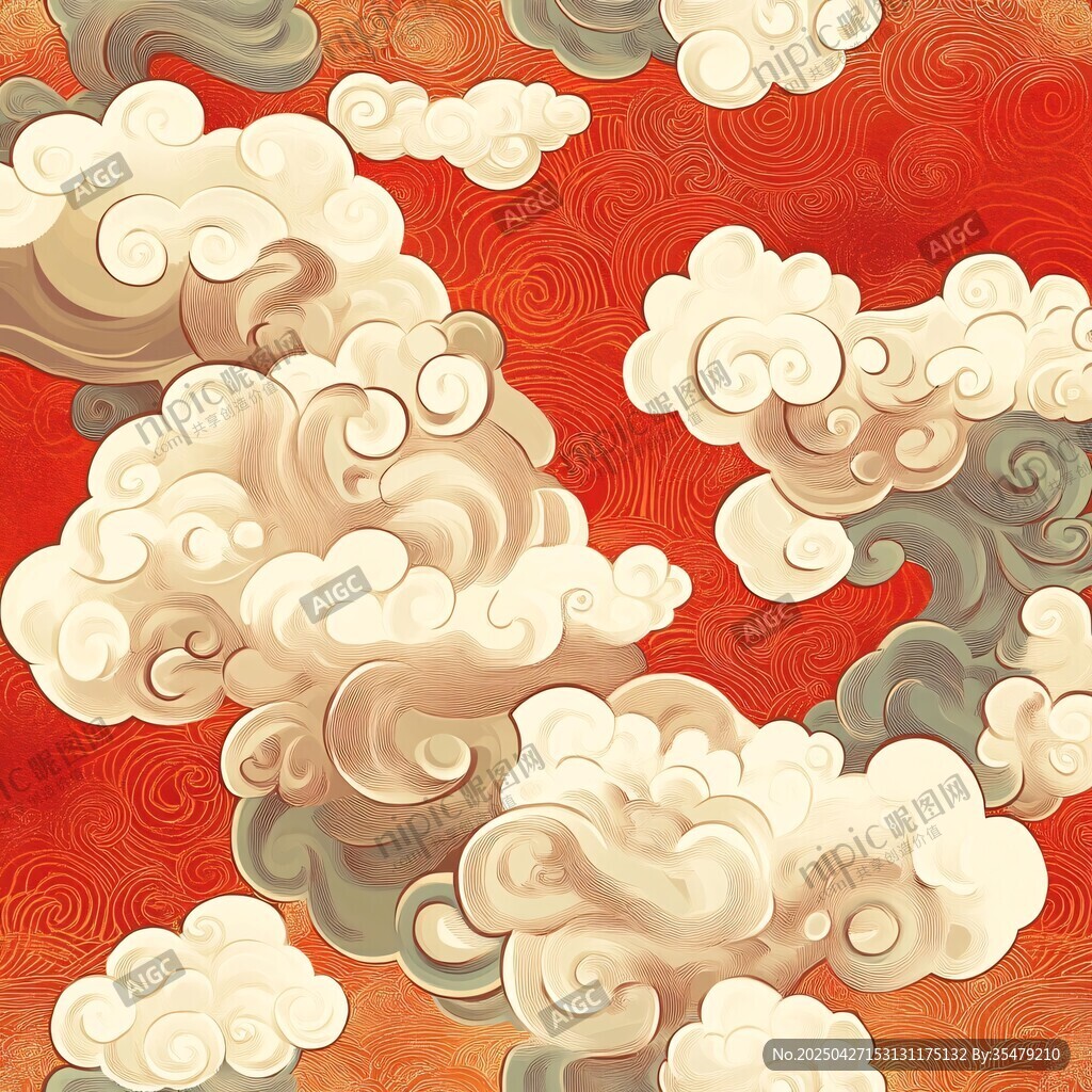 中式云紋紅色背景圖案