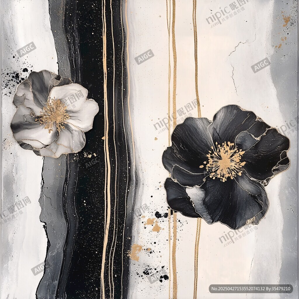 黑白花卉抽象藝術(shù)畫作