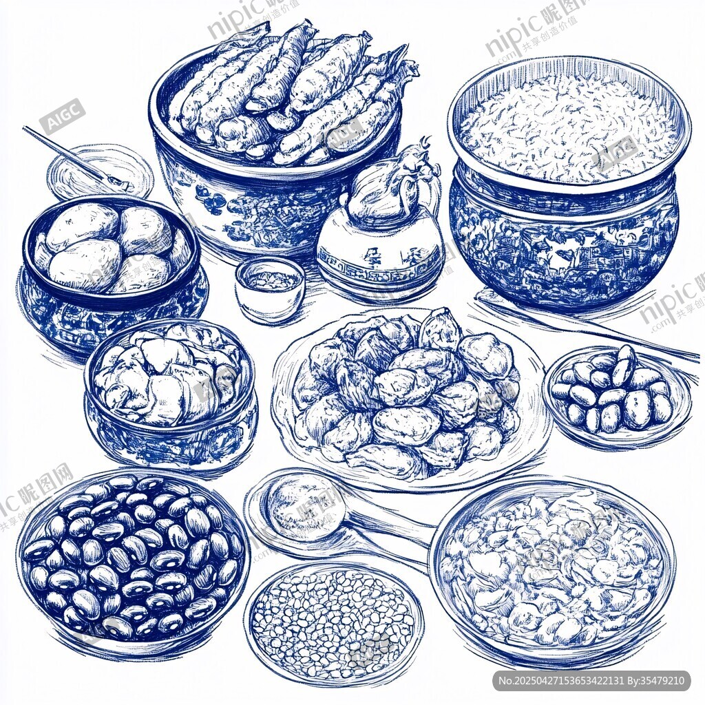 中式美食豐盛插畫展示