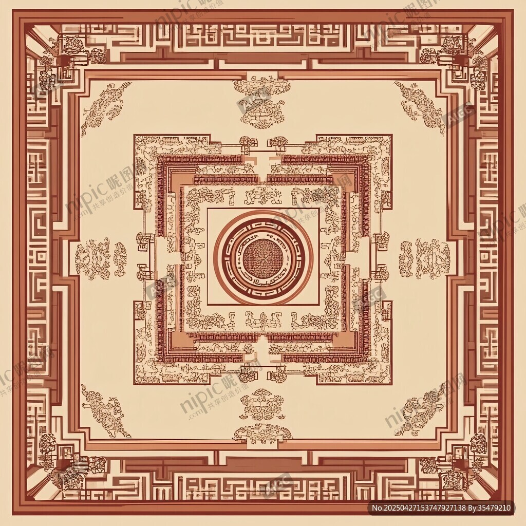 中式傳統(tǒng)方形圖案裝飾紋樣