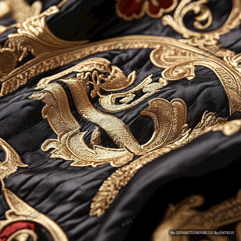 奢華黑金刺繡織物細節(jié)