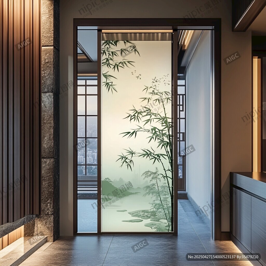 中式玄關(guān)處的翠竹屏風(fēng)之美
