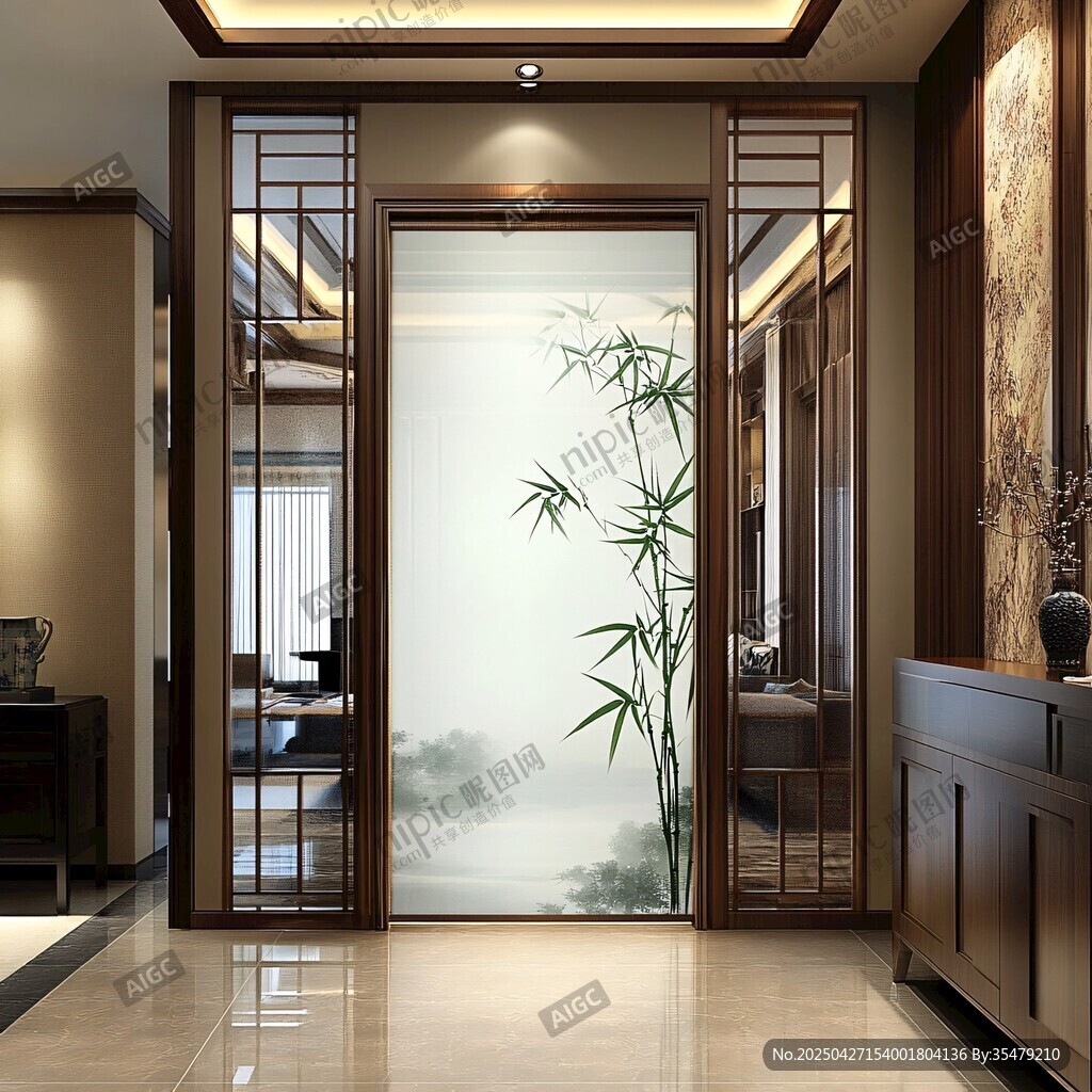 中式玄關(guān)屏風(fēng) 竹韻意境美