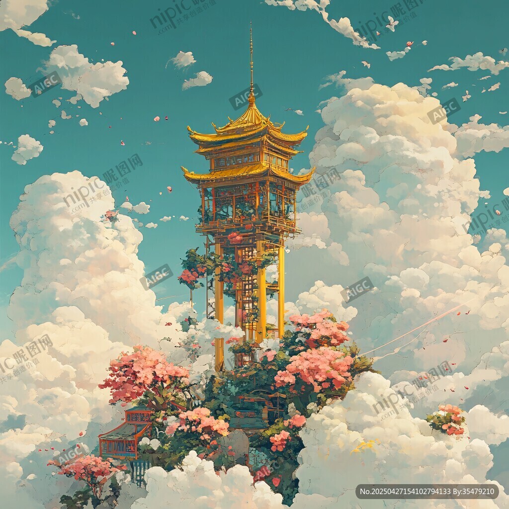 云中寶塔綻繁花奇幻景
