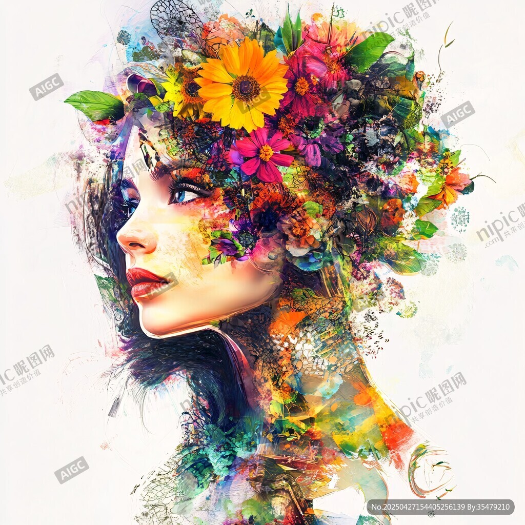 花飾少女的夢幻藝術肖像