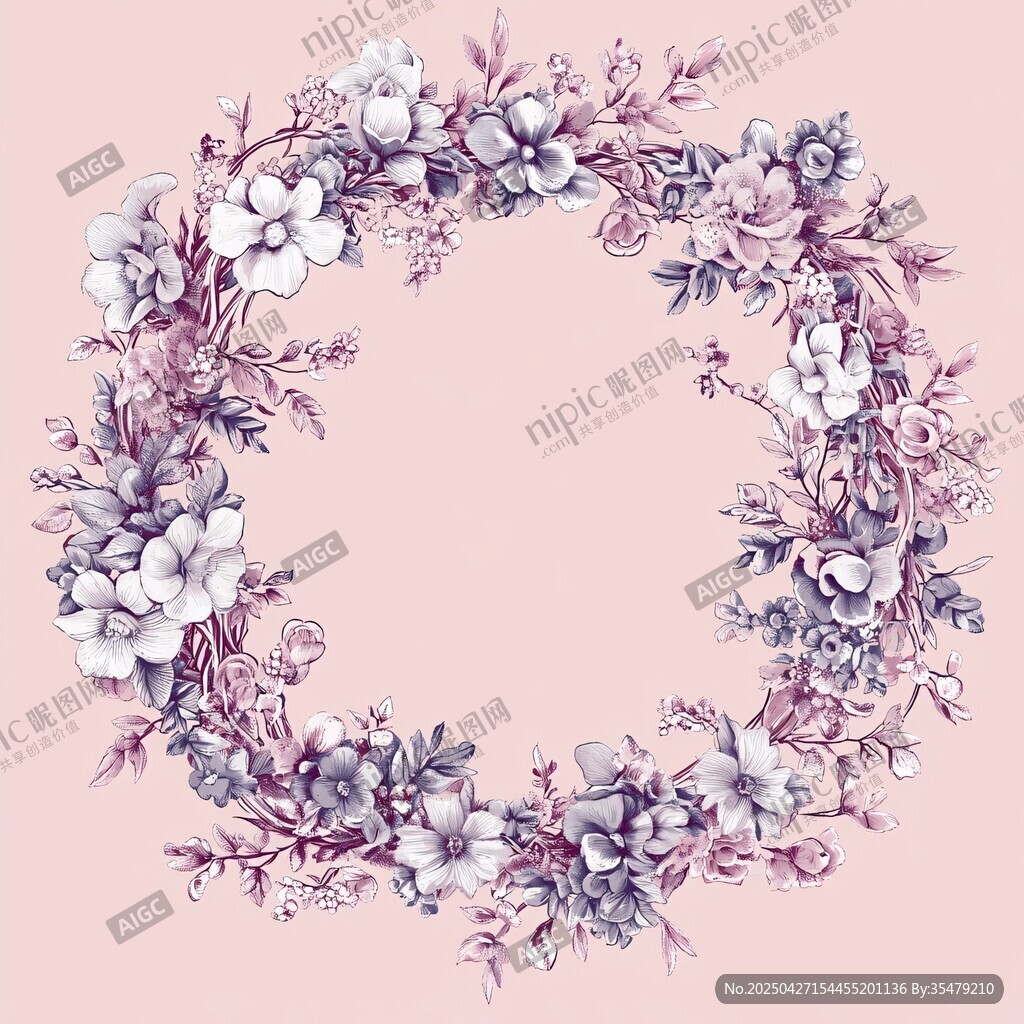 淡紫色花卉環(huán)形插畫