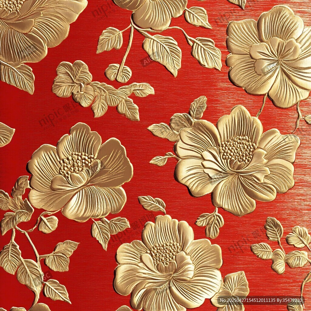 紅底金紋花卉精美圖案