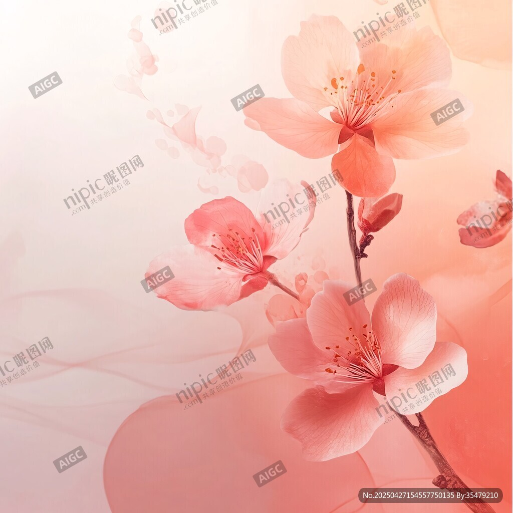 春日粉嫩桃花唯美插畫