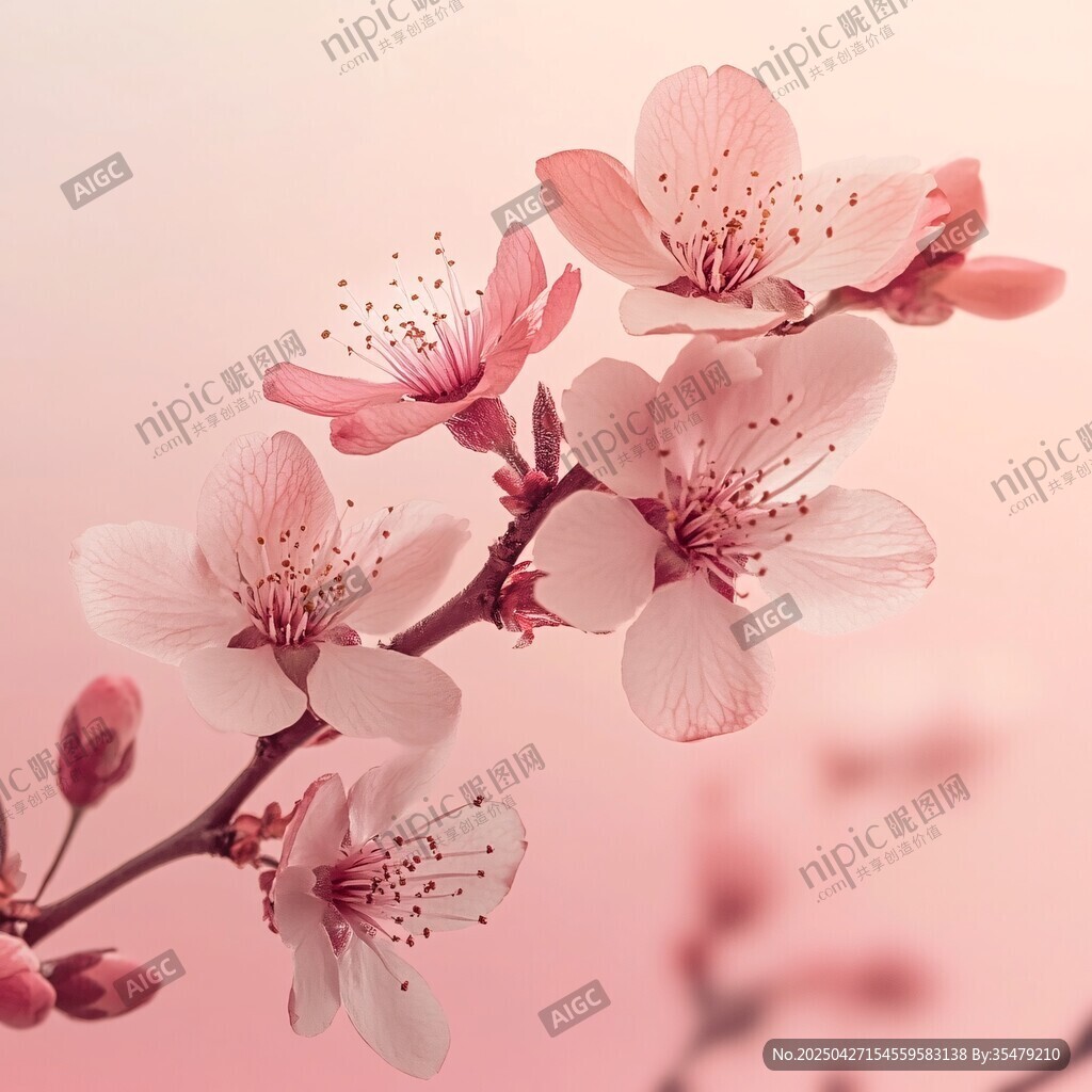 春日粉嫩綻放的嬌艷桃花