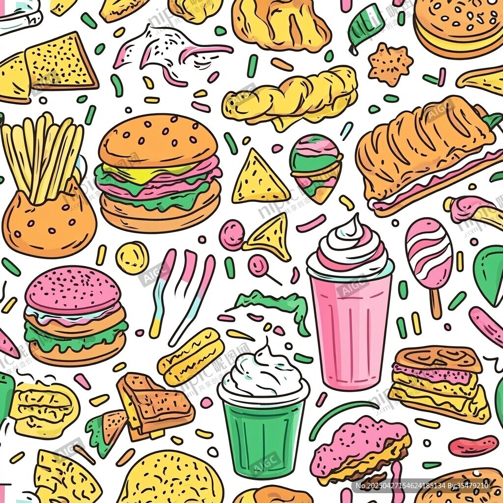 繽紛多彩的美味快餐插畫