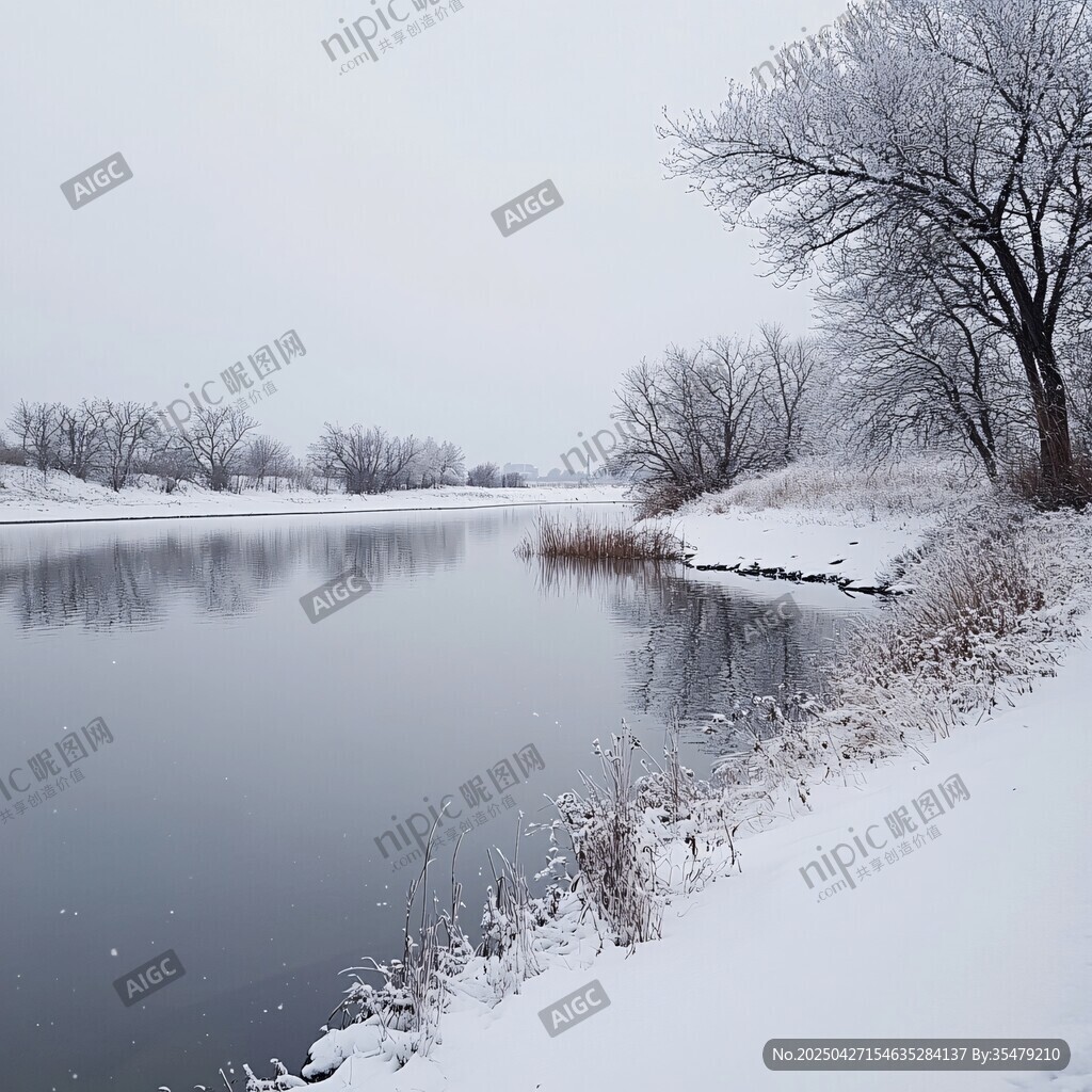 冬日河畔雪景