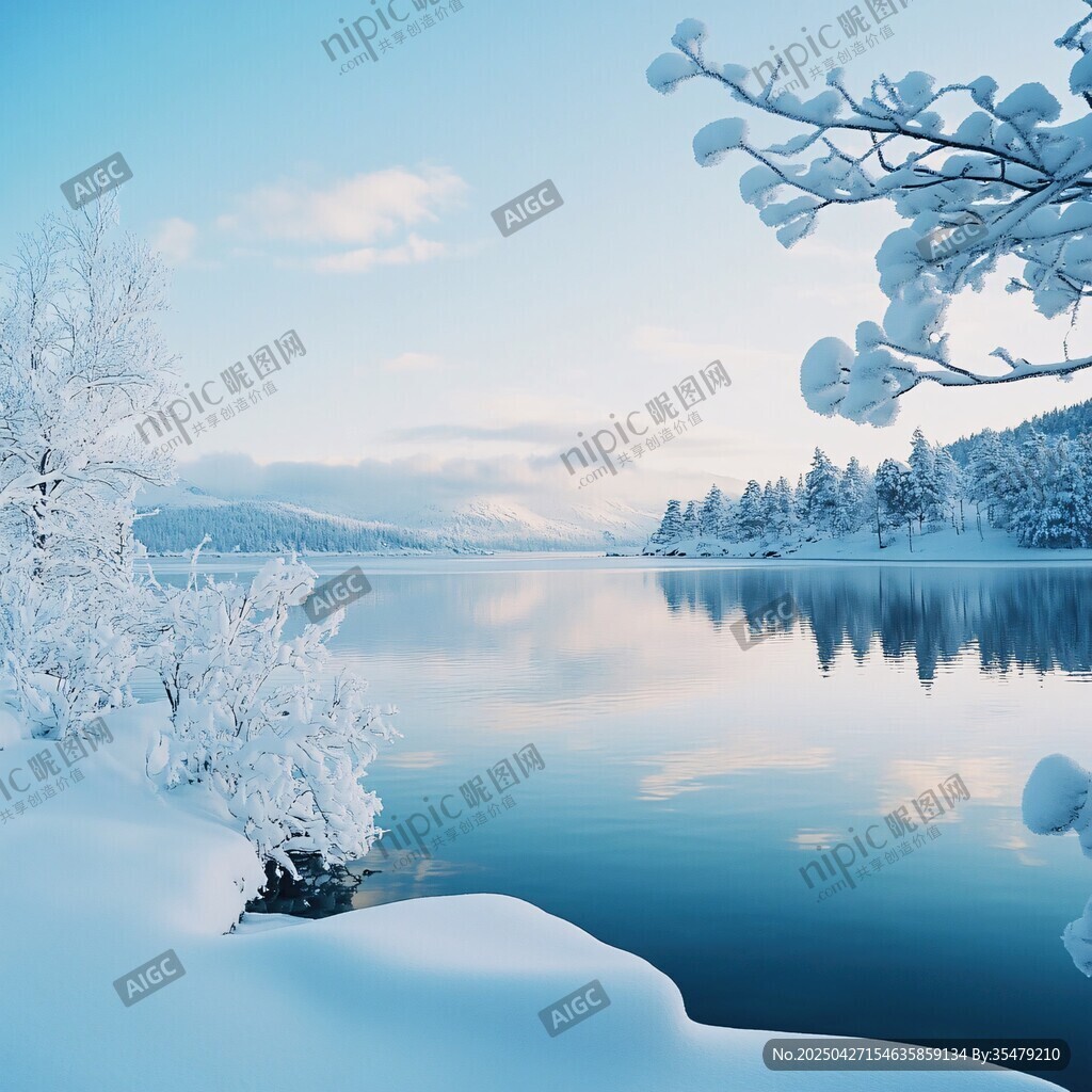 冬日雪景 靜謐的冰雪湖景