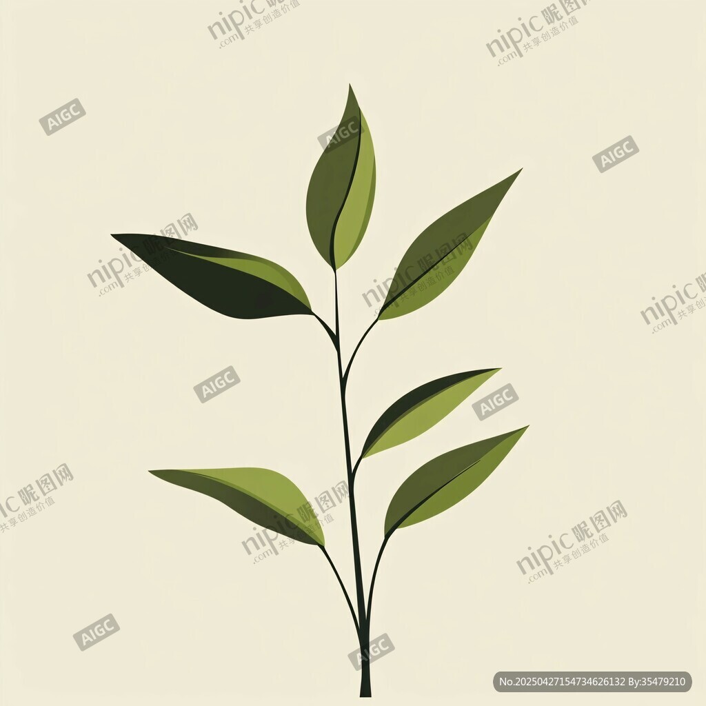 簡(jiǎn)約風(fēng)單枝綠葉插畫(huà)