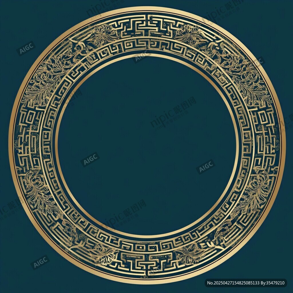 中式金色圓形傳統(tǒng)花紋邊框