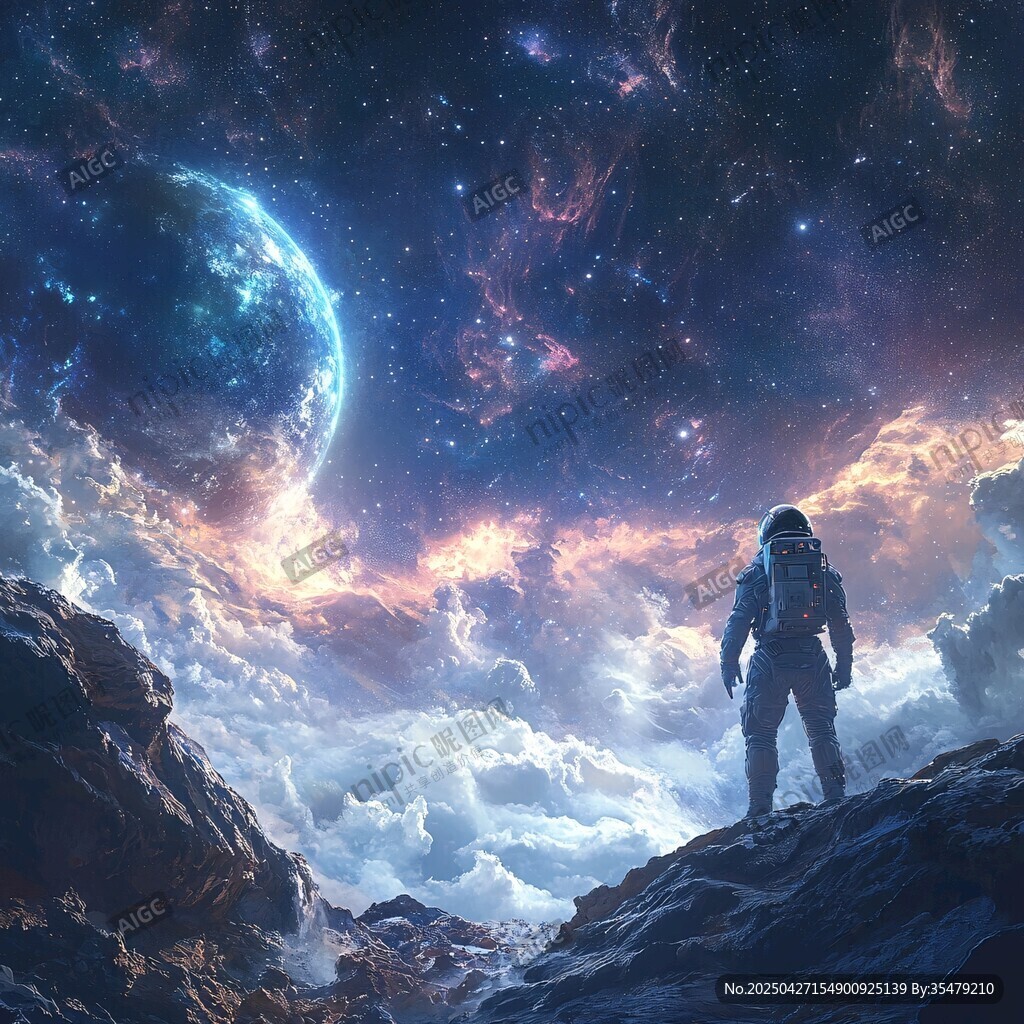 宇航員凝望夢(mèng)幻星空奇景
