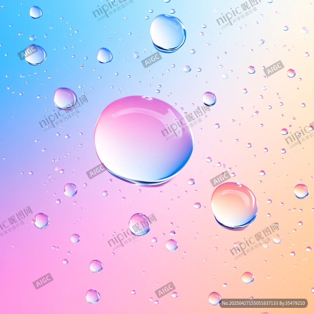 夢幻漸變背景上的晶瑩水滴