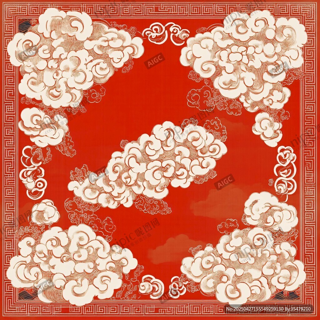 中式紅底祥云傳統(tǒng)圖案