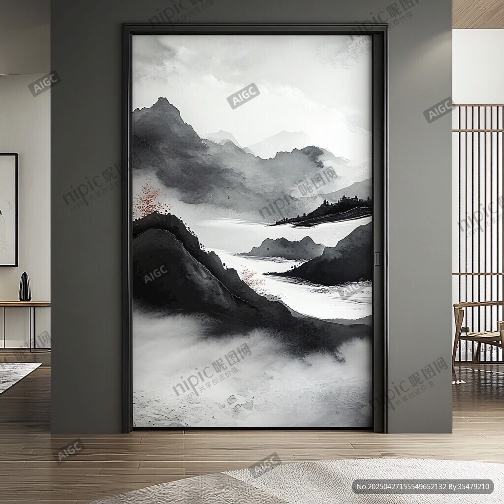 中式水墨山水玄關裝飾畫