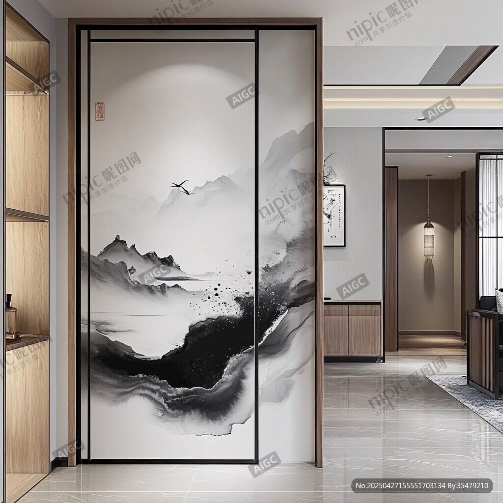 中式水墨風(fēng)客廳隔斷裝飾