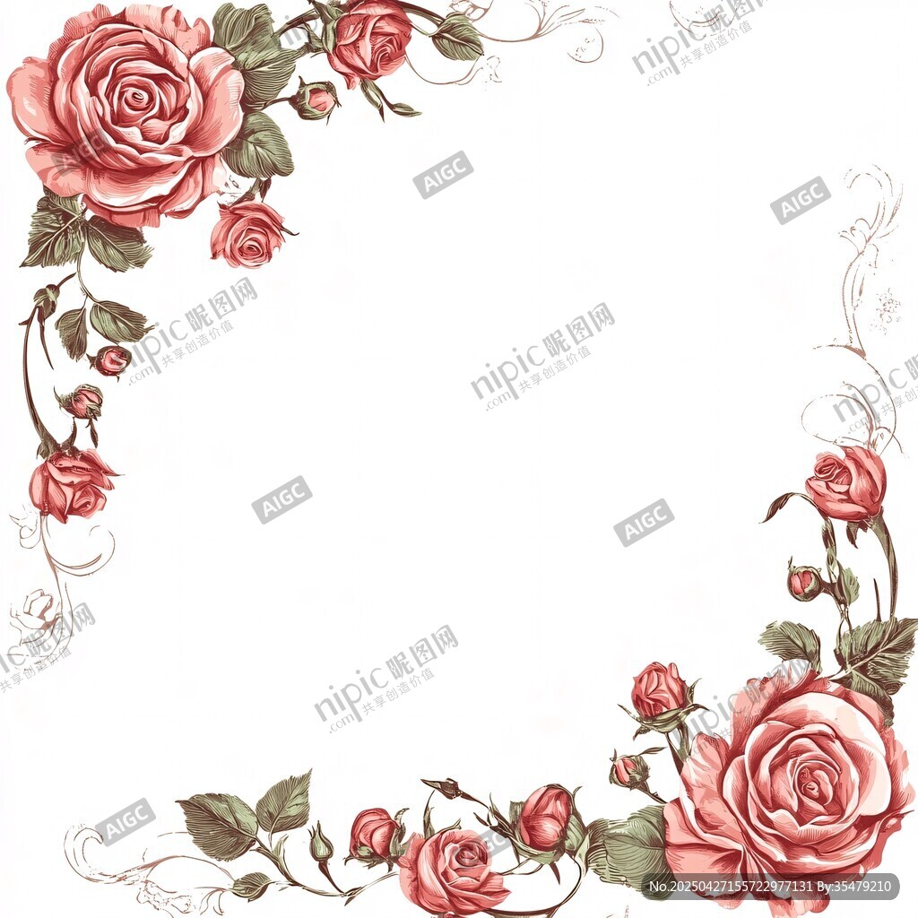 玫瑰花卉邊框裝飾圖案