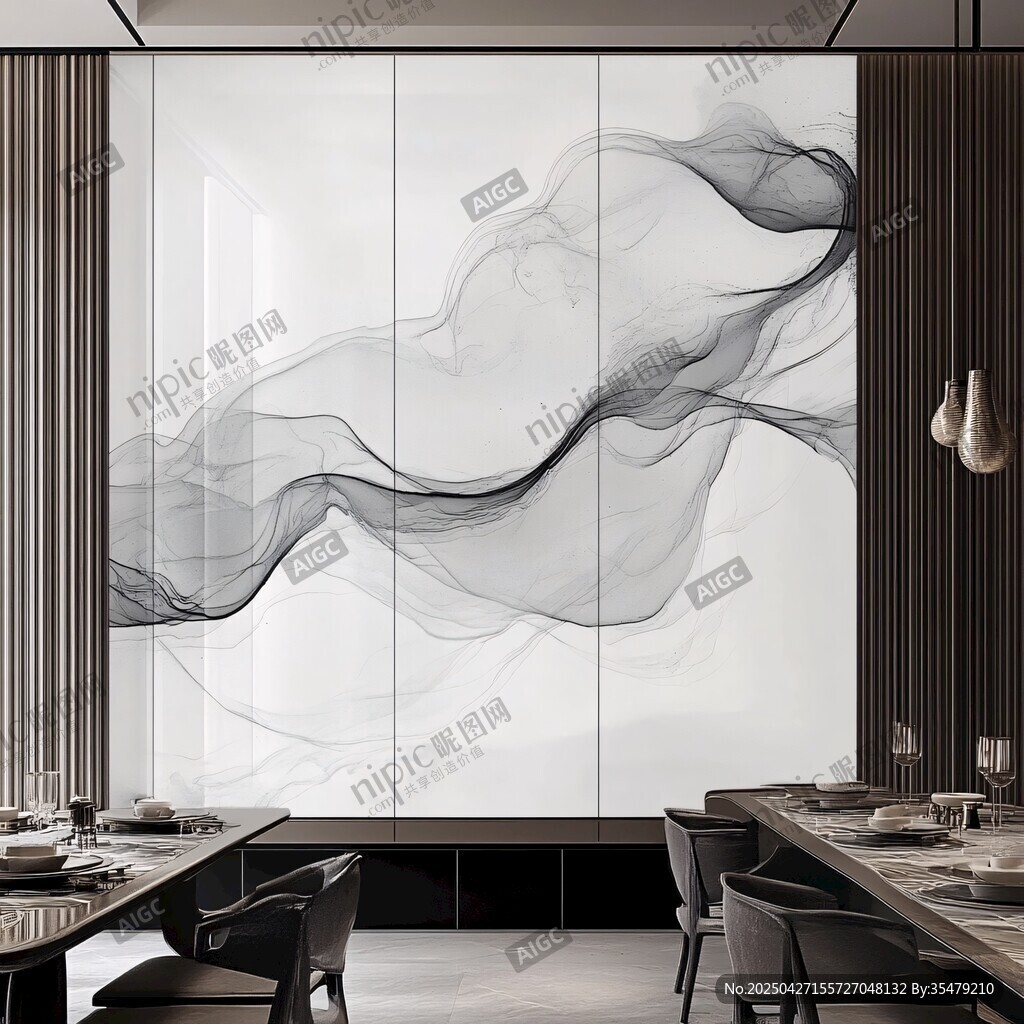 水墨藝術(shù)風(fēng)的現(xiàn)代餐廳背景墻