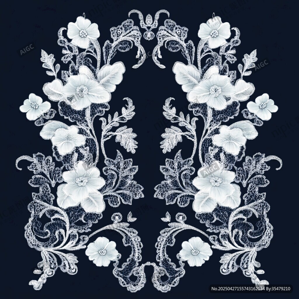 白色花卉蕾絲刺繡圖案