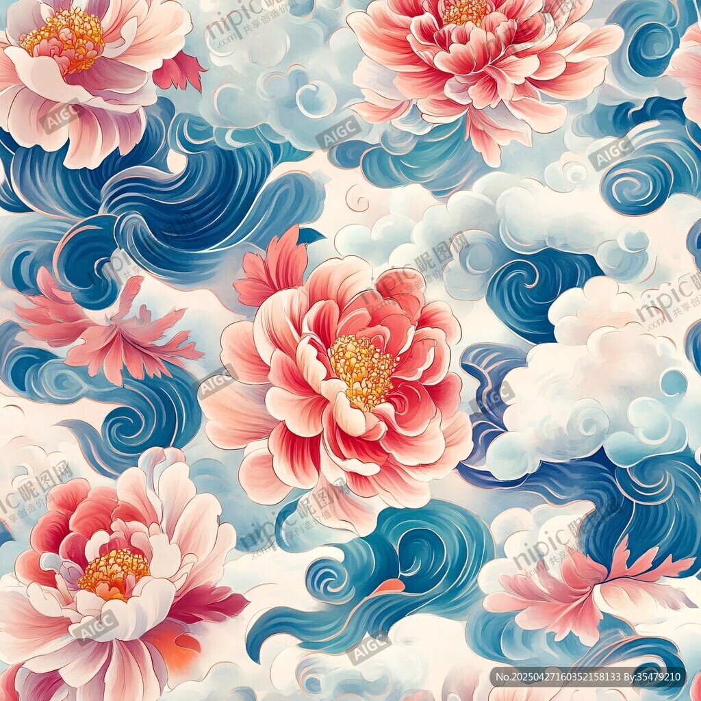 牡丹云海中式精美圖案
